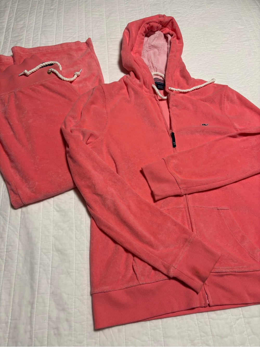 Vineyard Vines Hot Pink Terry Cloth Sweat Pants Set with Zip Up Hoodie Large